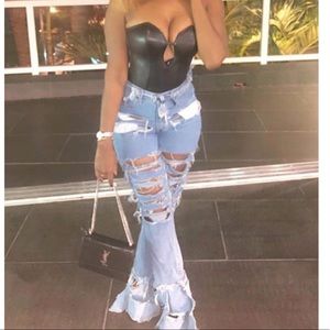 Destroyed Distressed Ripped Jeans Denim, Waist 32